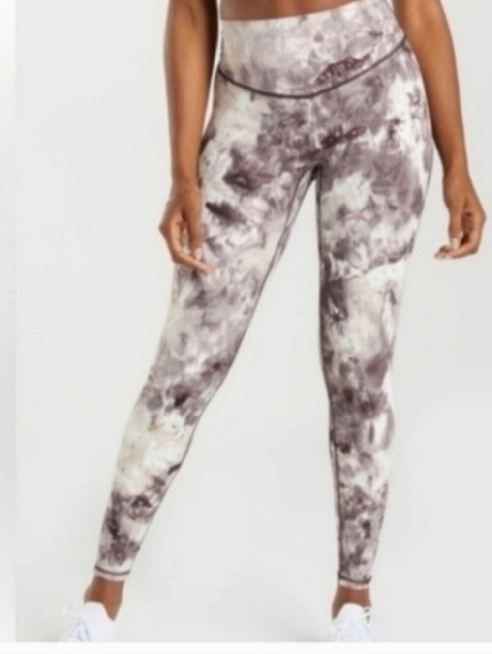 Tie-Dye High-Waist Leggings - Taupe/White Sz S
